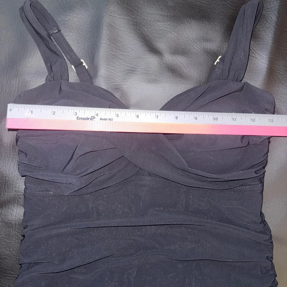 Lands End Black Slender Ruched Tankini Top Sweetheart Ruffle Swimsuit Size 6‎